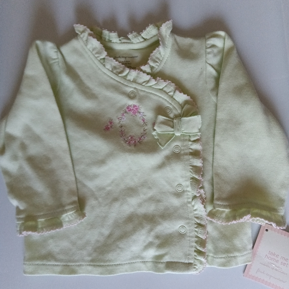 NEW First Impressions Floral Embroidered Pastel Green Cardigan